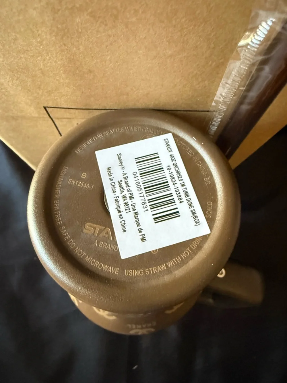 New Stanley 40oz Brown/Gold Laser CEngravedC Tumbler w/ Brown Straw - Picture 8 of 8